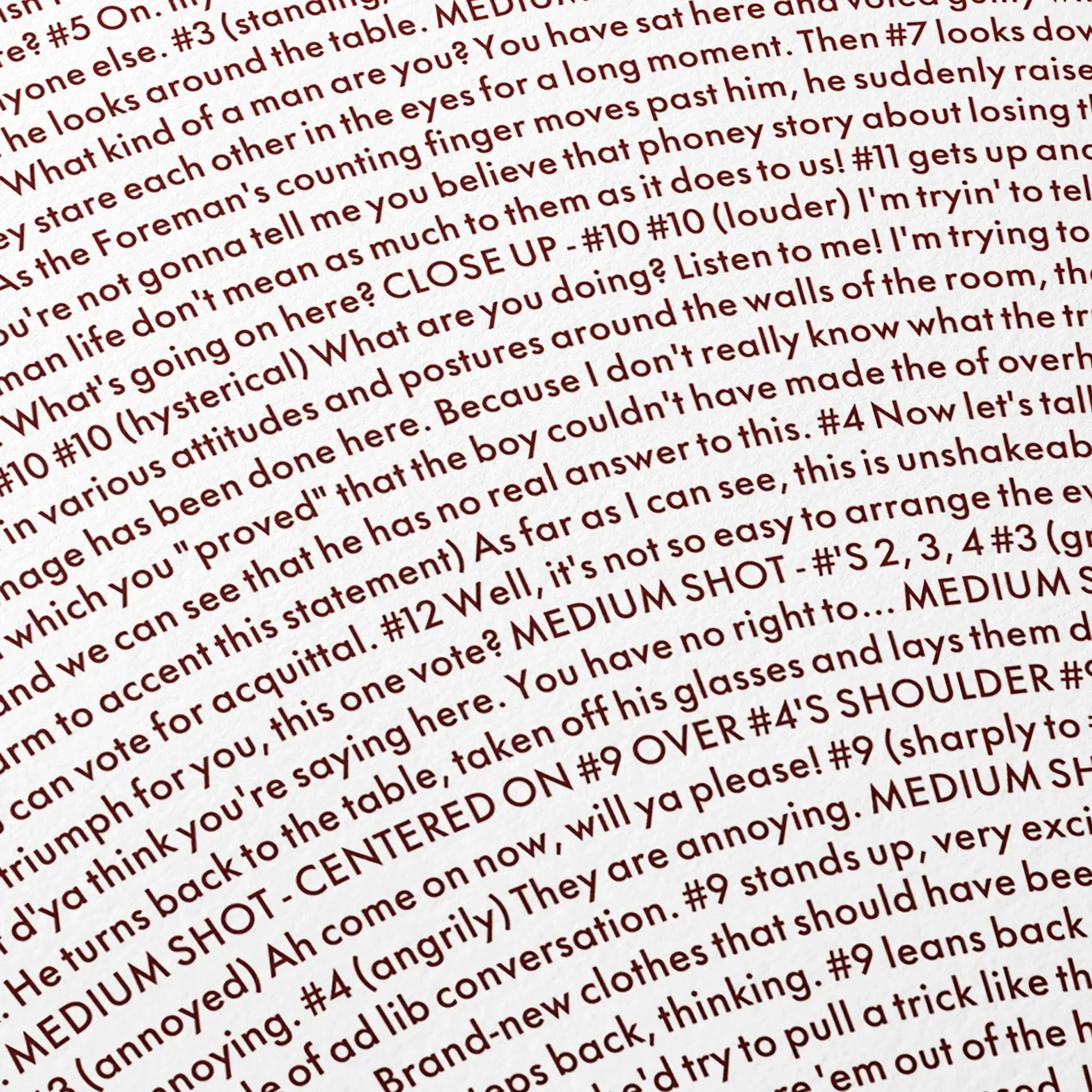 12 Angry Men script text on a white background with red text