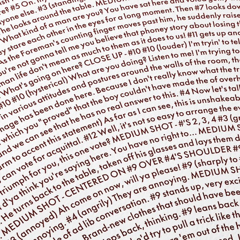 12 Angry Men script text on a white background with red text