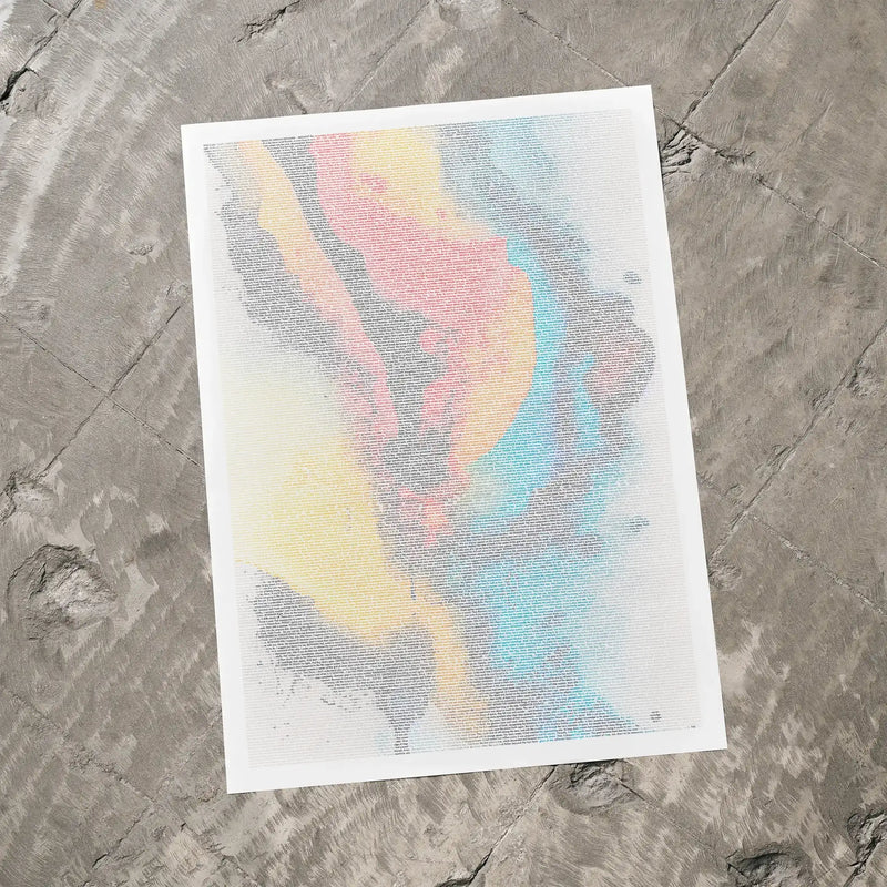 A 2001: A Space Odyssey movie script poster laid flat on a textured floor surface.