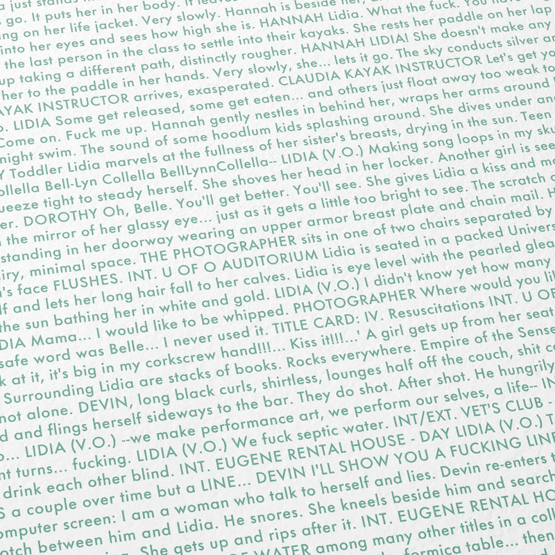 Text from a screenplay with various characters and dialogue.
