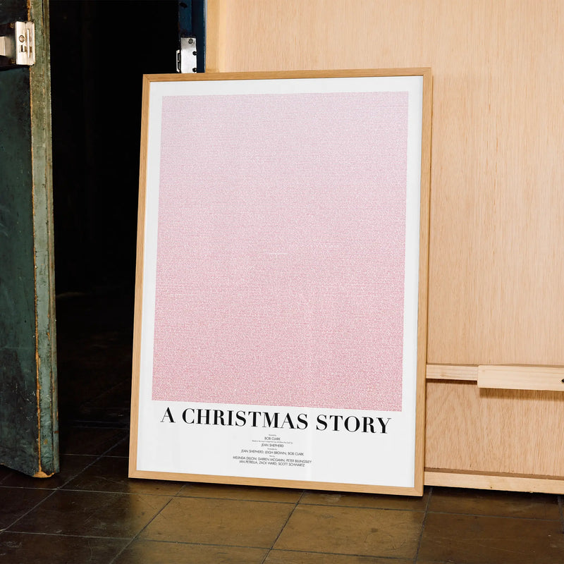 A framed A Christmas Story movie script poster displayed in a contemporary interior setting.