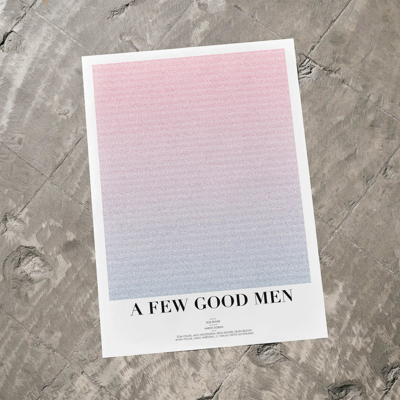 A A Few Good Men movie script poster laid flat on a textured floor surface.