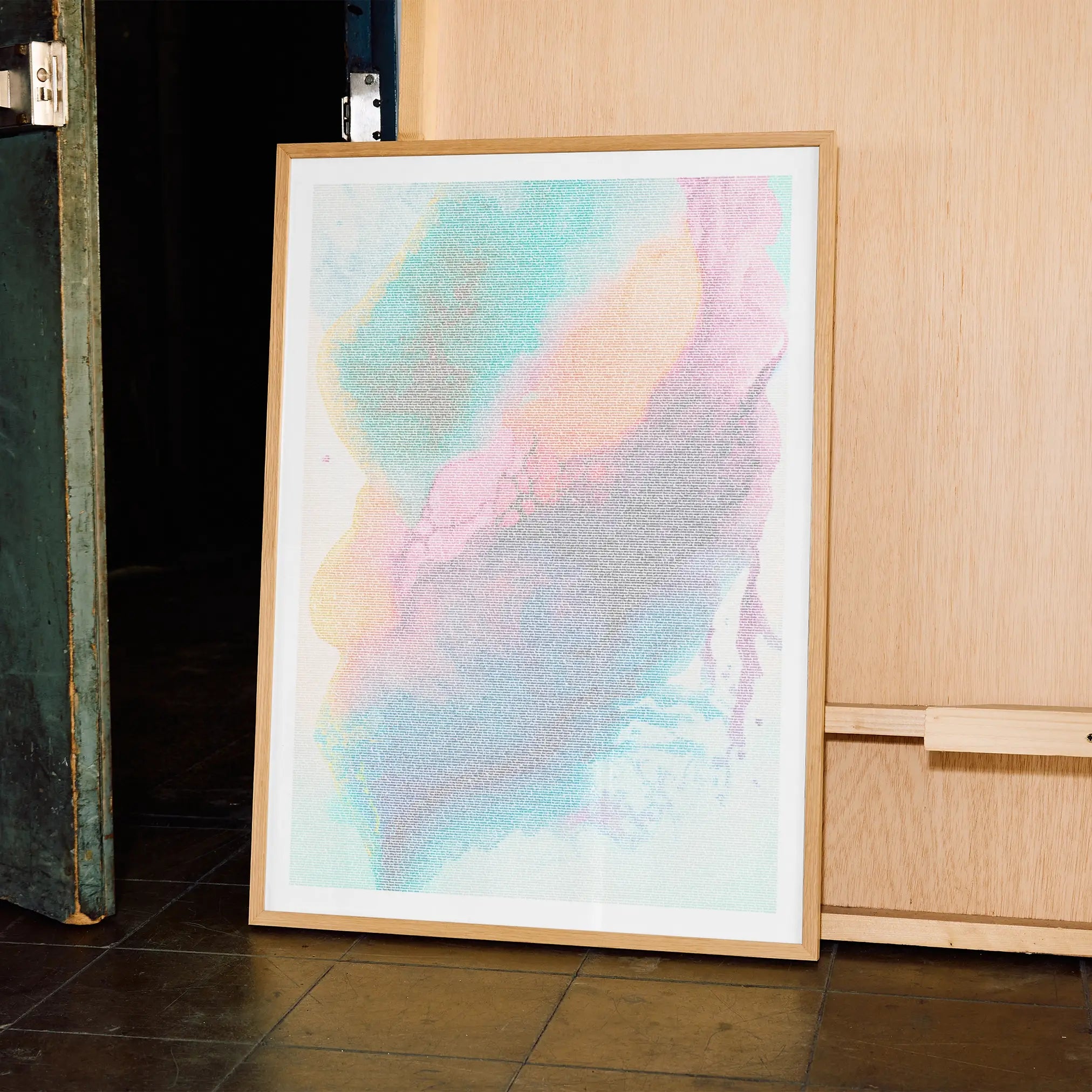A framed A Scanner Darkly movie script poster displayed in a contemporary interior setting.