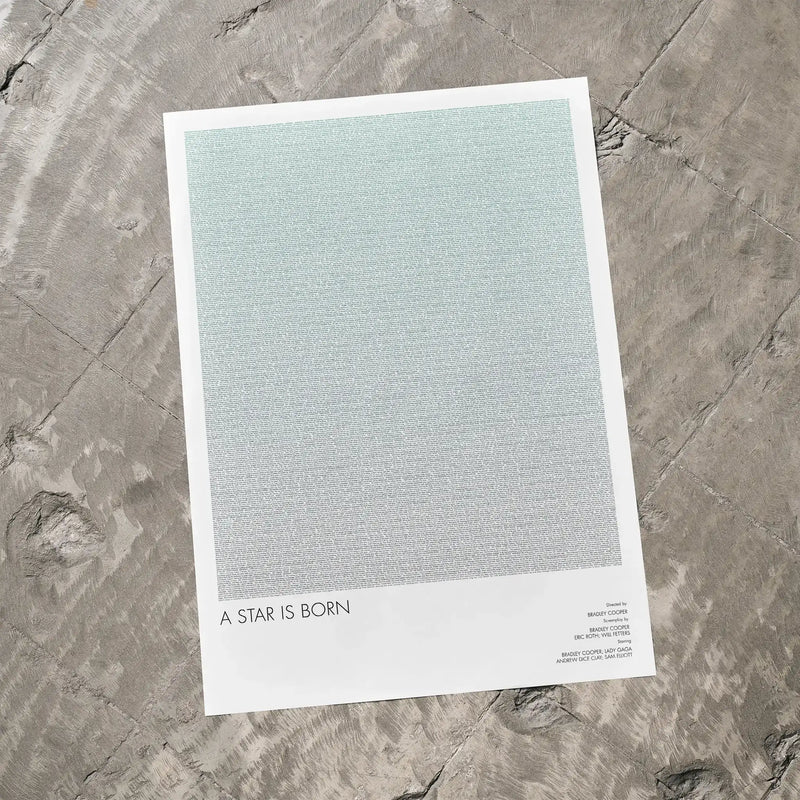 A A Star is Born movie script poster laid flat on a textured floor surface.
