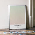A framed Adaptation. movie script poster leaning against a wall in a minimalist interior.