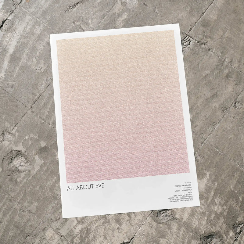 A All About Eve movie script poster laid flat on a textured floor surface.
