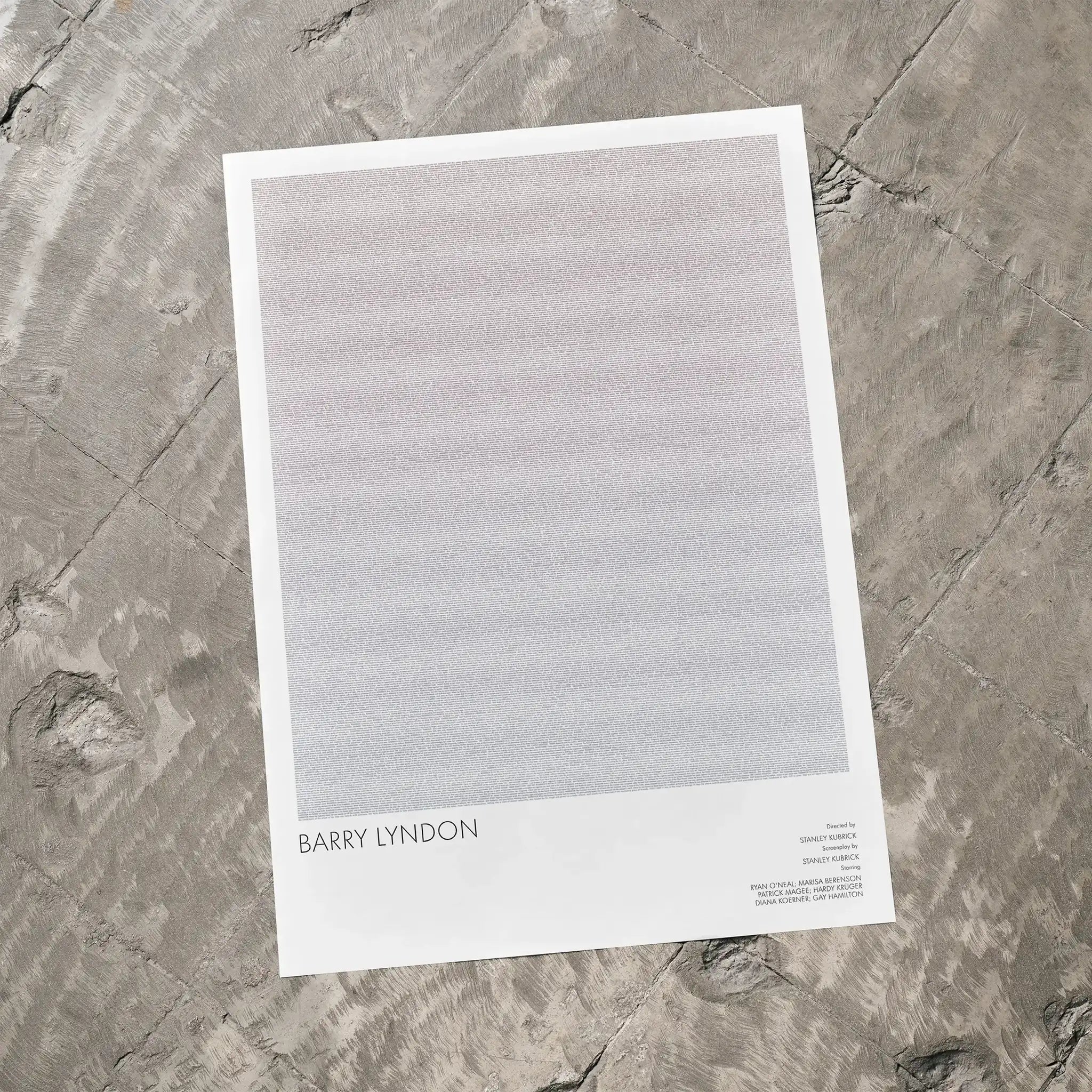 A Barry Lyndon movie script poster laid flat on a textured floor surface.