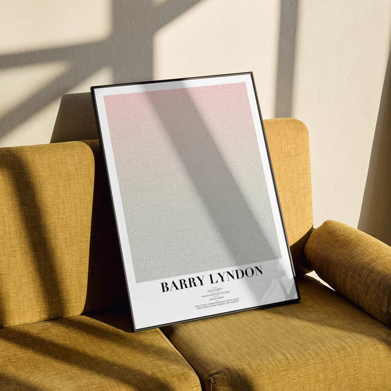 A framed Barry Lyndon movie script poster styled in a clean interior setting.