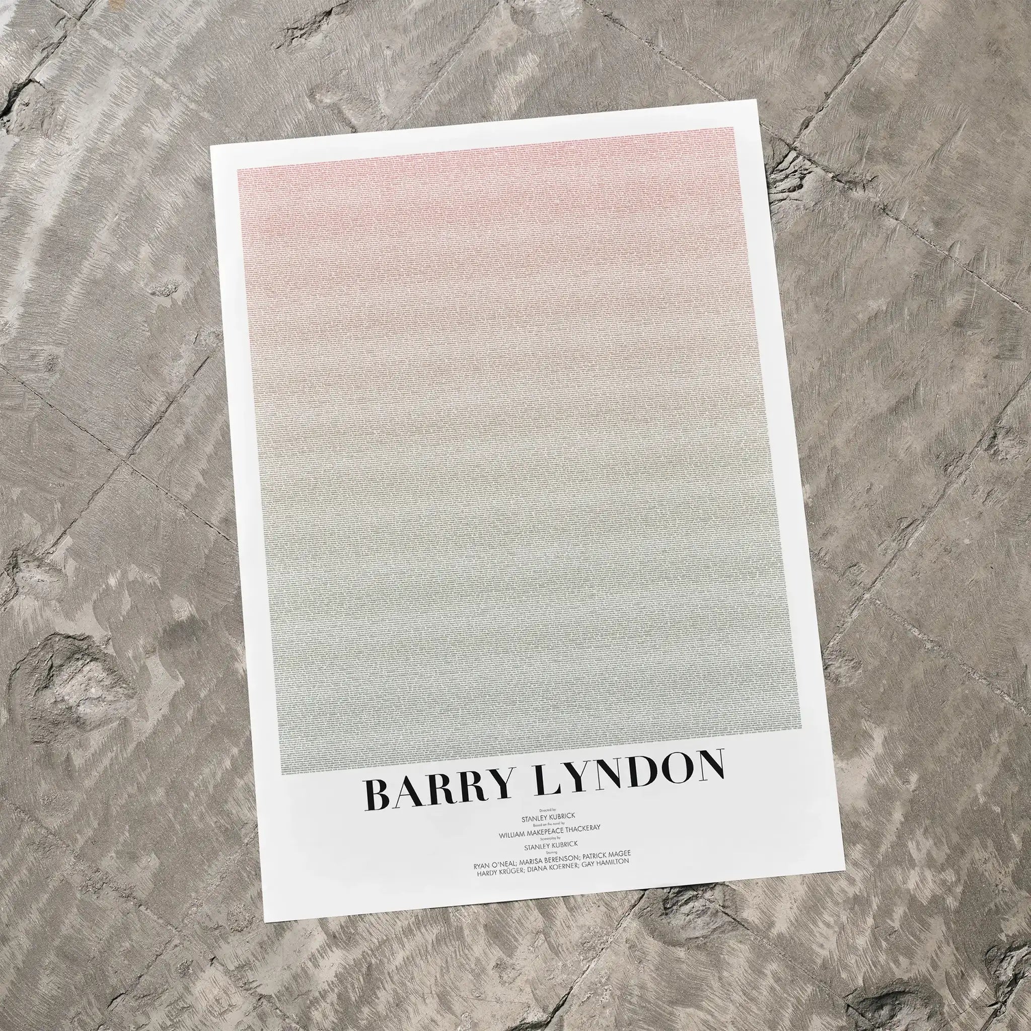 A Barry Lyndon movie script poster laid flat on a textured floor surface.