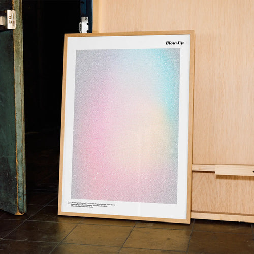 A framed Blow-Up movie script poster displayed in a contemporary interior setting.