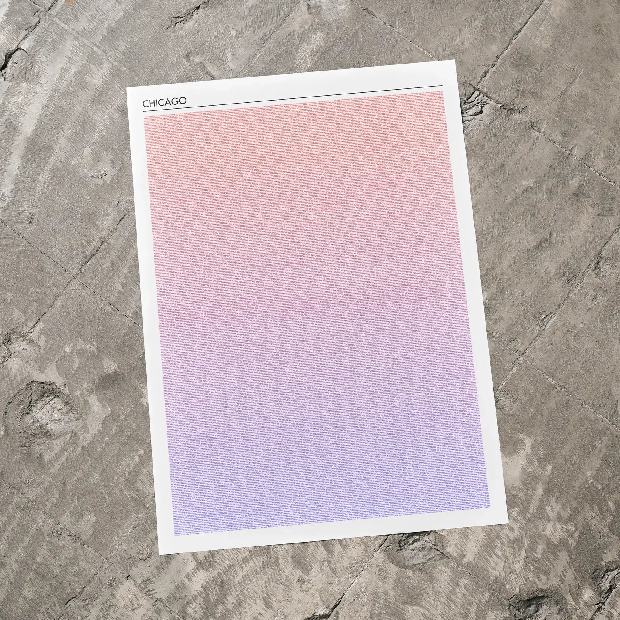 A Chicago movie script poster laid flat on a textured floor surface.