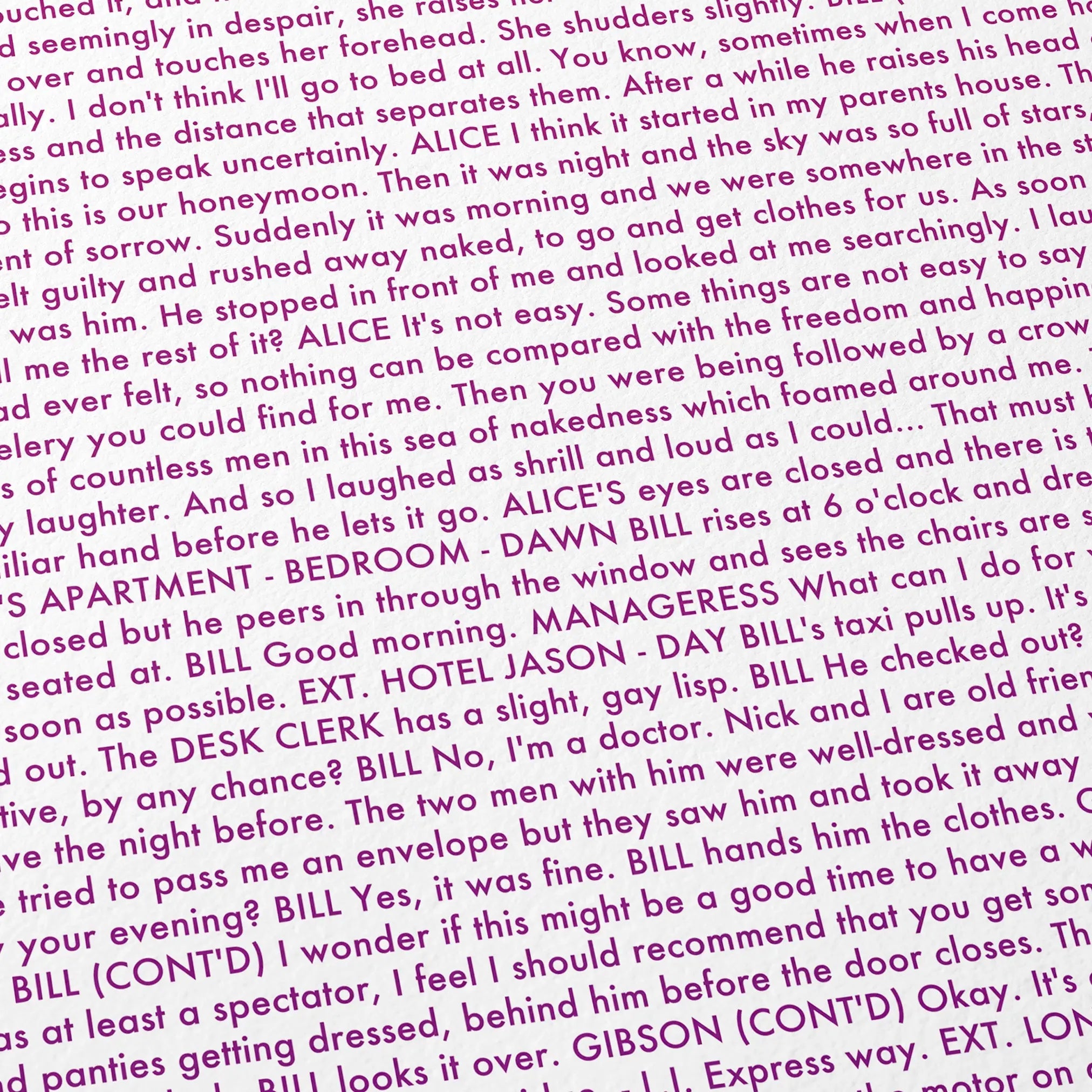 Close-up detail of the Eyes Wide Shut movie script poster showing dense typographic text.