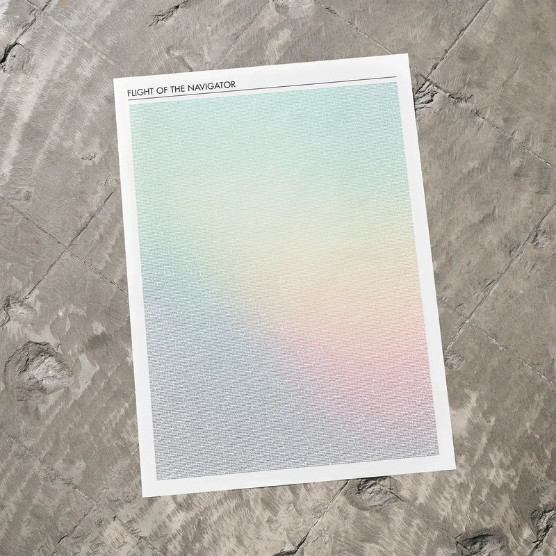 A Flight of the Navigator movie script poster laid flat on a textured floor surface.