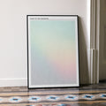 A framed Flight of the Navigator movie script poster leaning against a wall in a minimalist interior.
