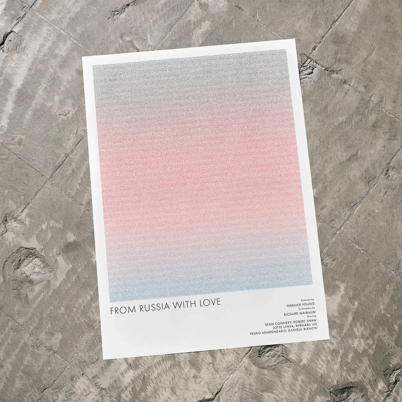 A From Russia with Love movie script poster laid flat on a textured floor surface.