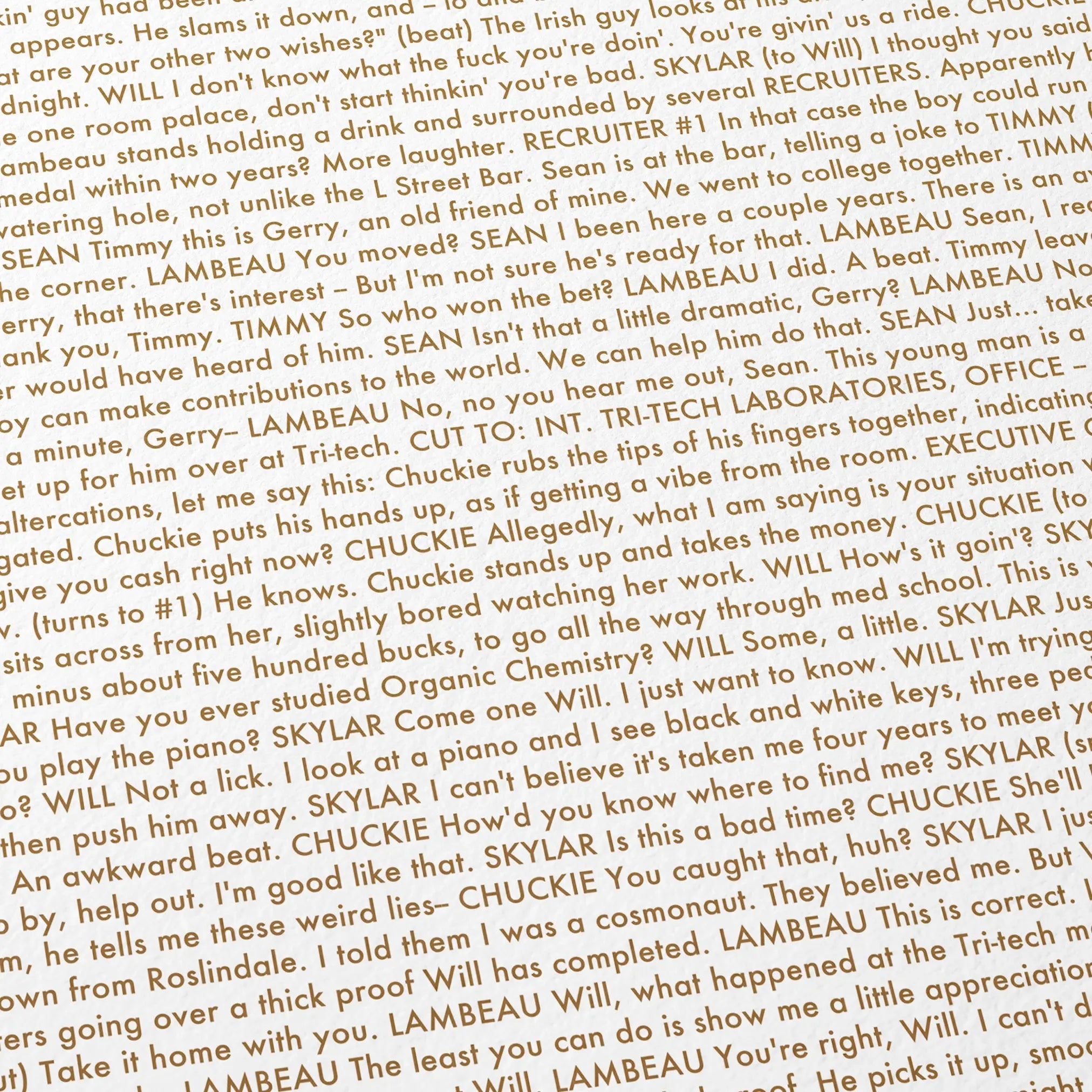 Close-up detail of the Good Will Hunting movie script poster showing dense typographic text.
