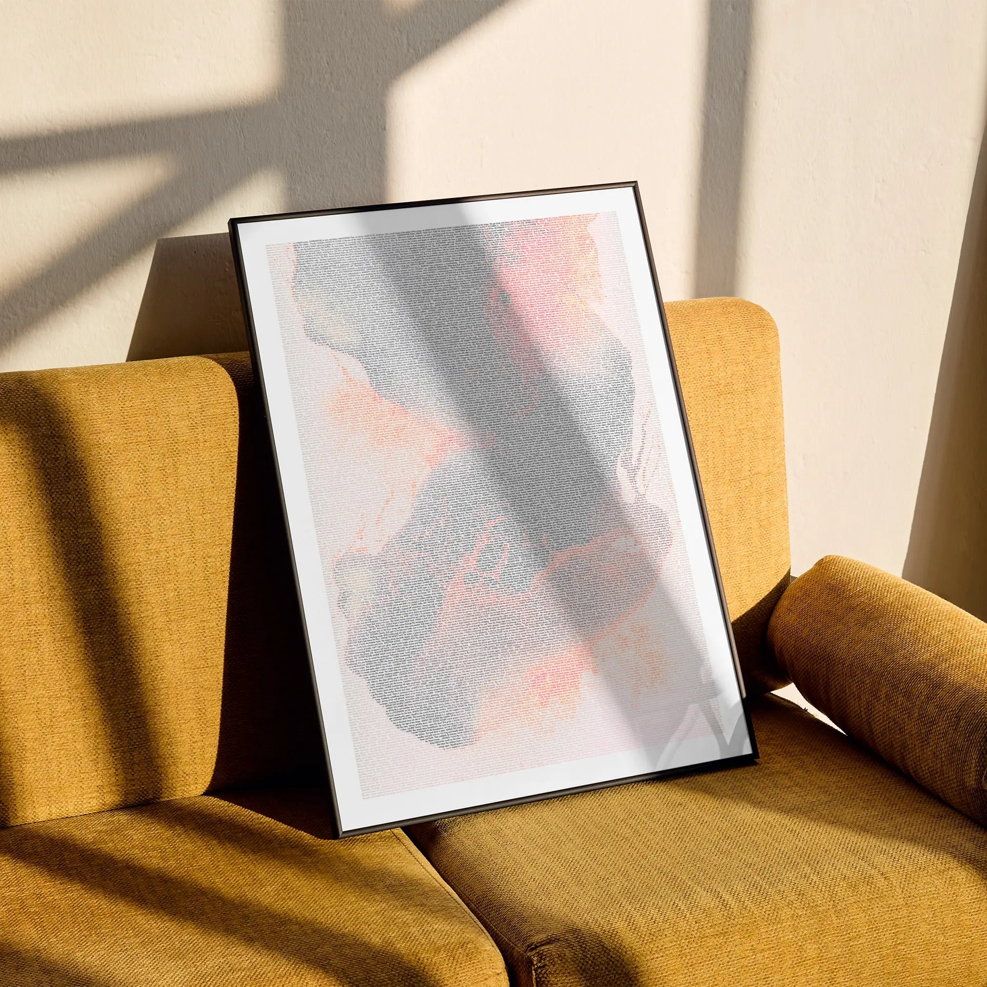 A framed Halloween movie script poster styled in a clean interior setting.