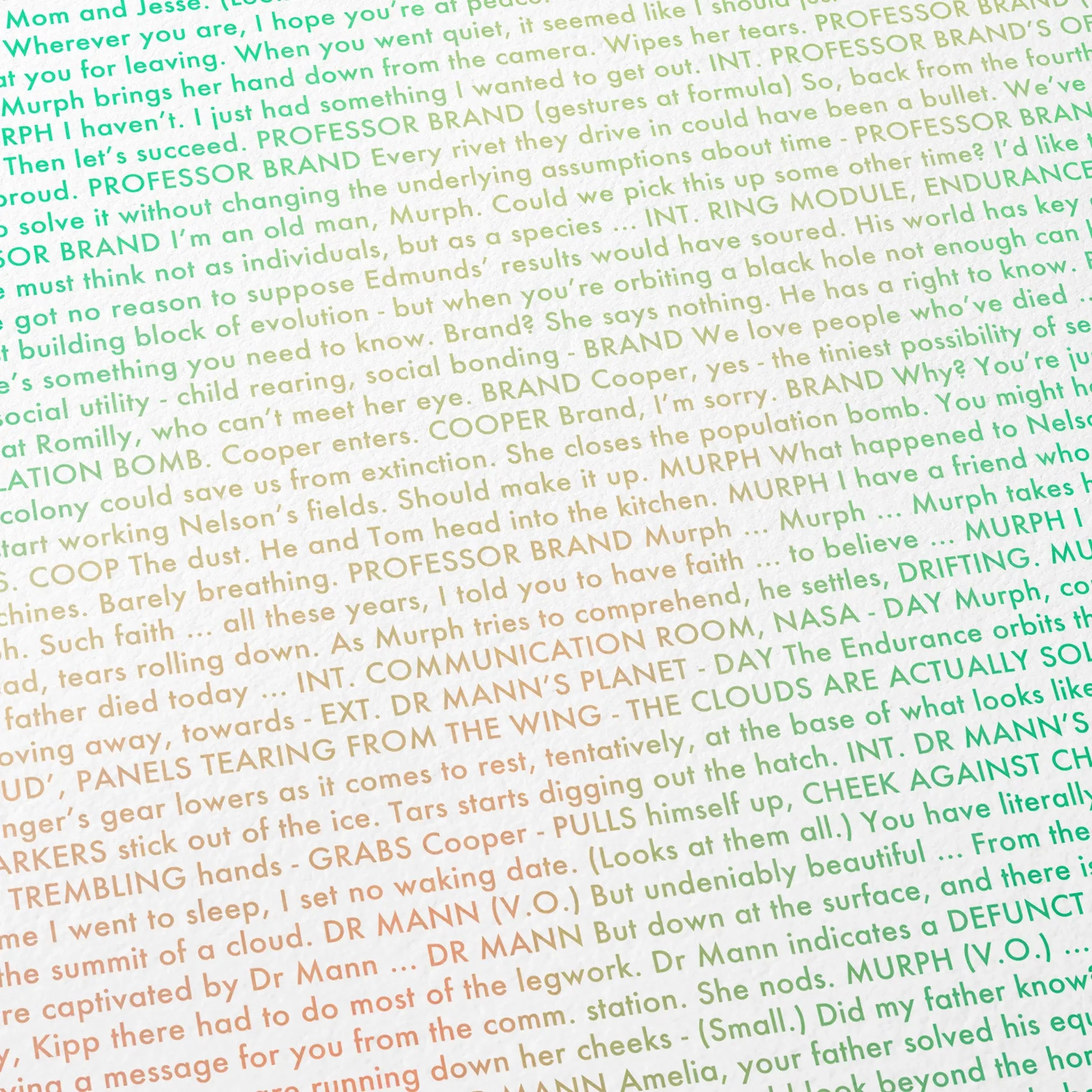 Detail of an Interstellar movie poster showing the script