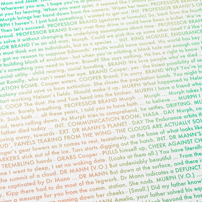 Detail of an Interstellar movie poster showing the script