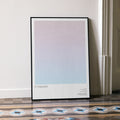 A framed It Follows movie script poster leaning against a wall in a minimalist interior.