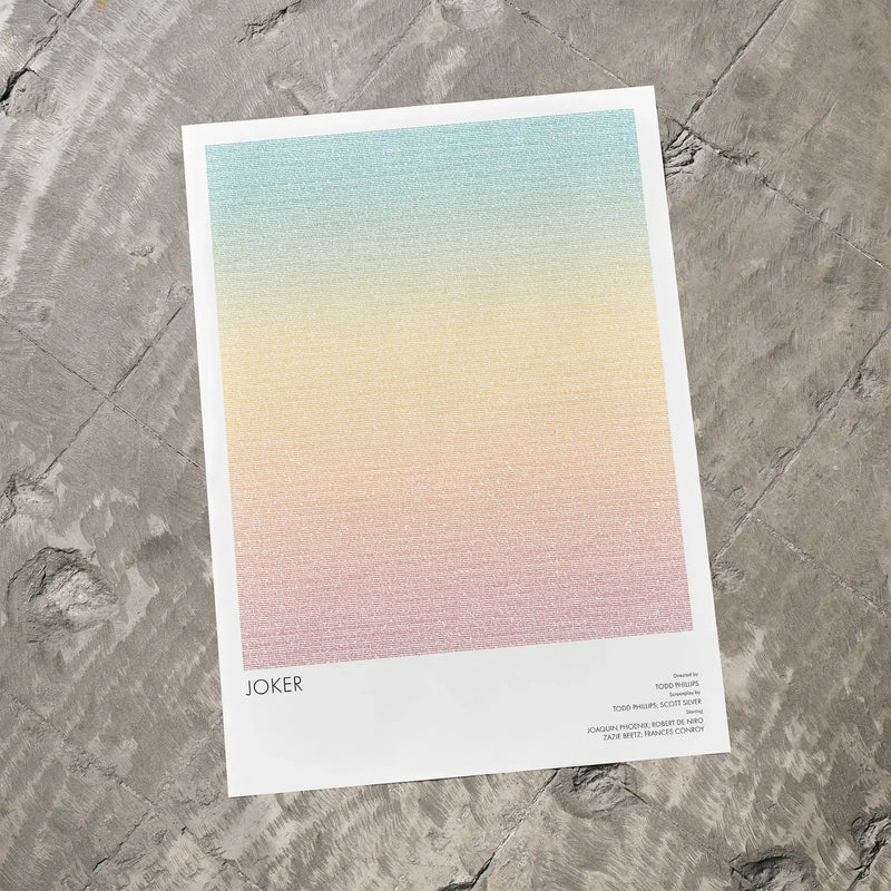 A Joker movie script poster laid flat on a textured floor surface.