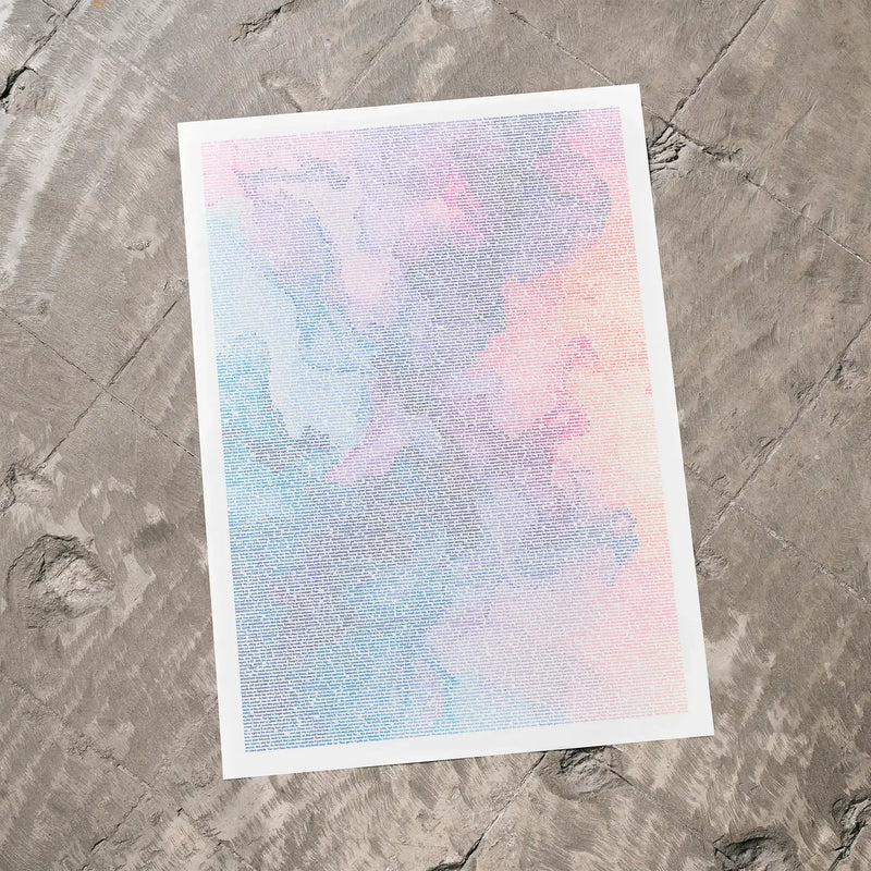 A La La Land movie script poster laid flat on a textured floor surface.
