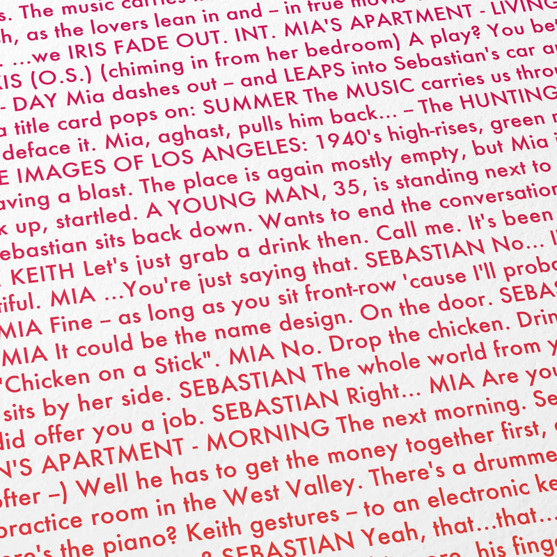 Detail of a La La Land poster showing the script.