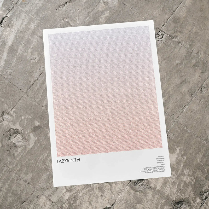 A Labyrinth movie script poster laid flat on a textured floor surface.