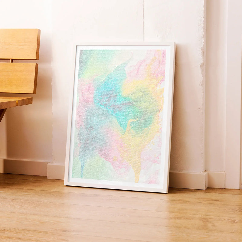 A framed Little Women movie script poster leaning against a wall in a modern interior.