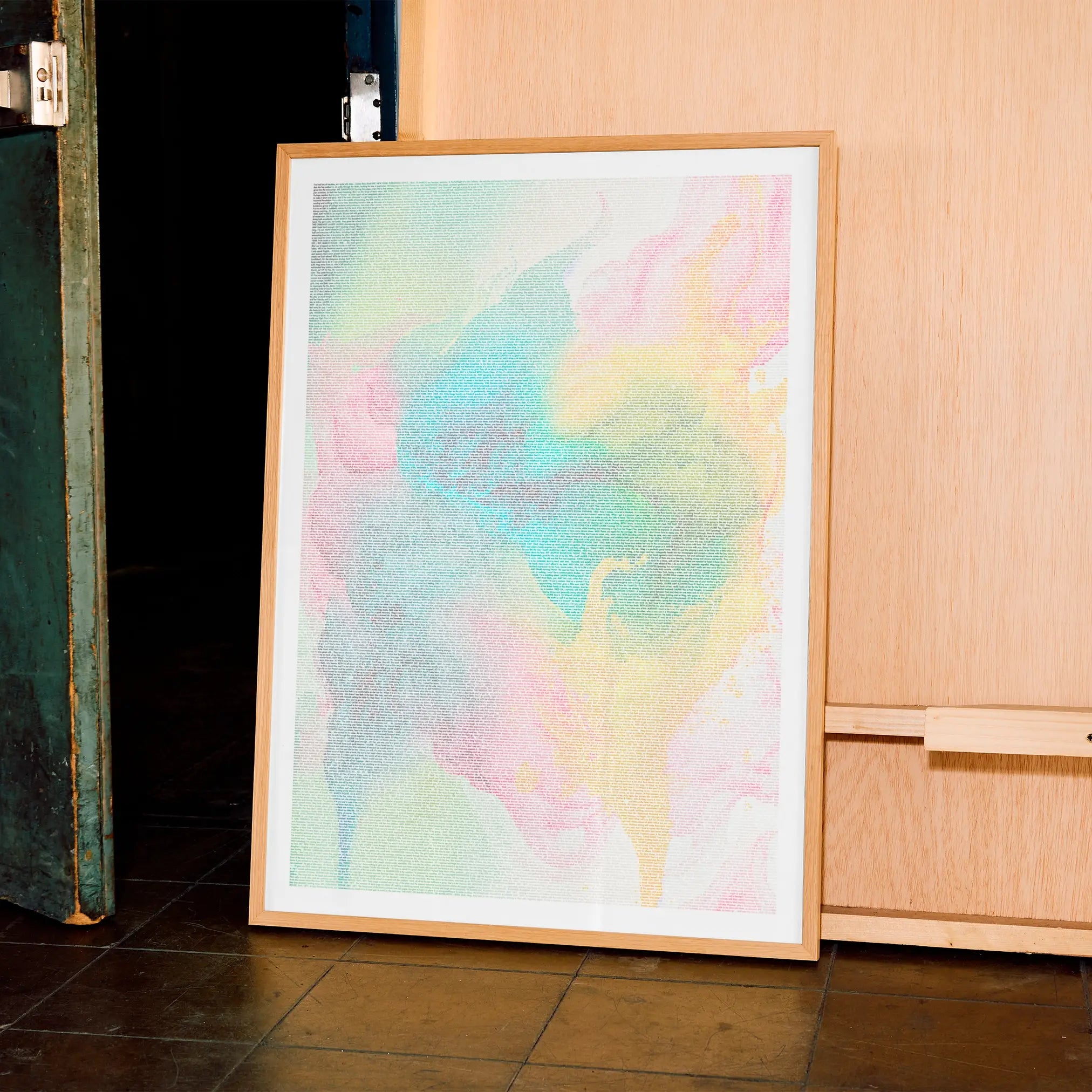 A framed Little Women movie script poster displayed in a contemporary interior setting.