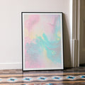 A framed Lost in Translation movie script poster leaning against a wall in a minimalist interior.