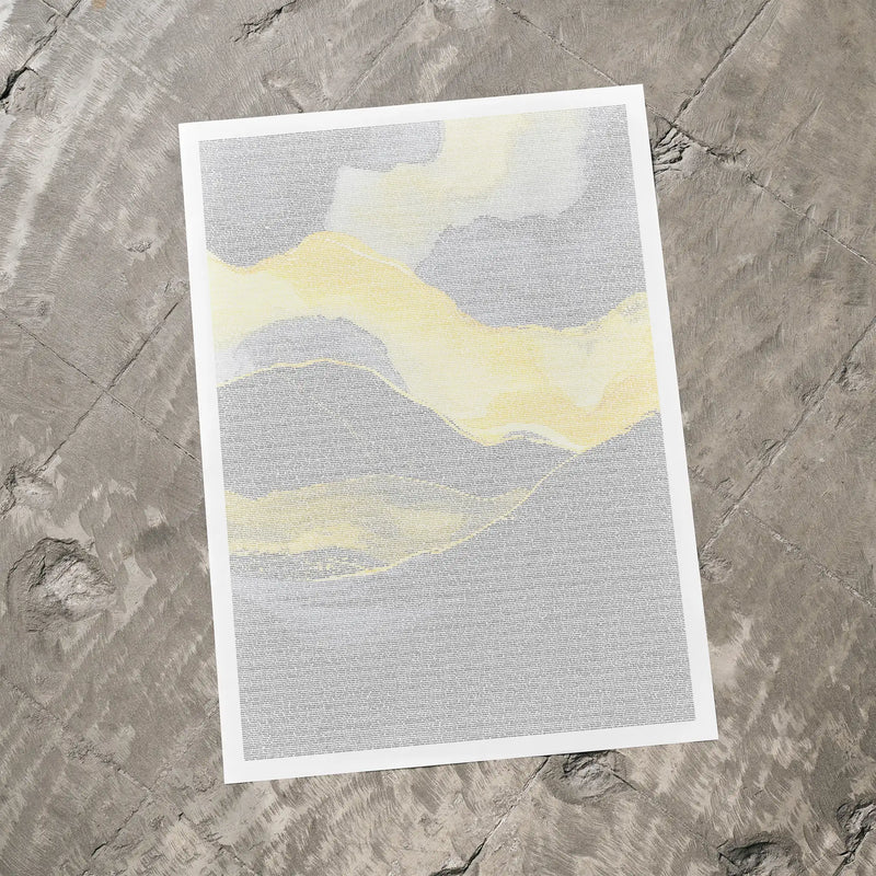 Abstract Malcolm X art print with yellow and gray gradient on a textured surface