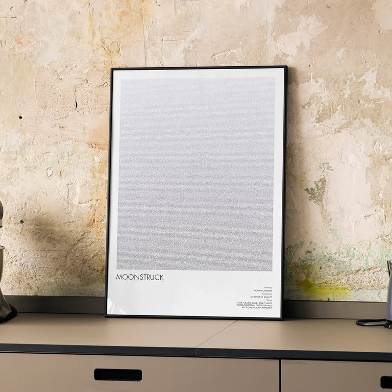 Moonstruck screenplay print framed in kitchen