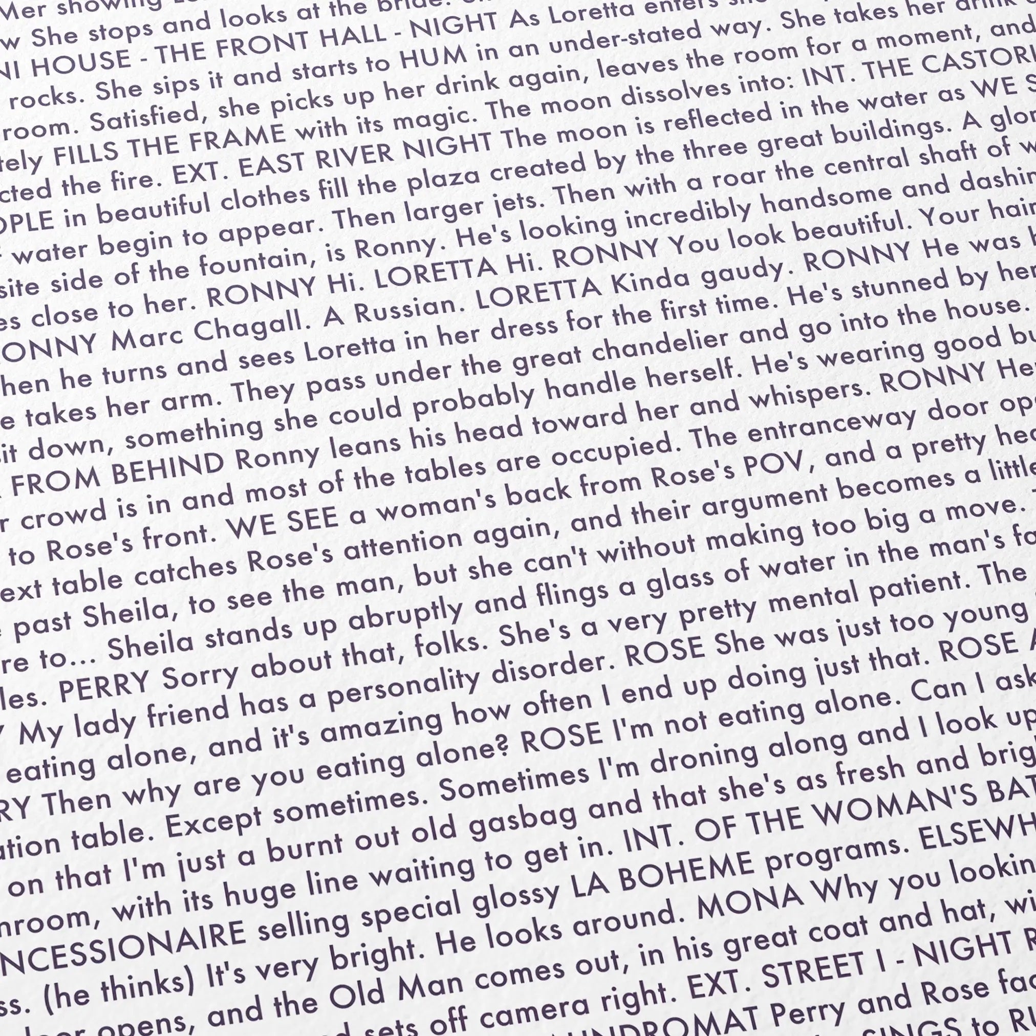 Text from a script or screenplay on a white background