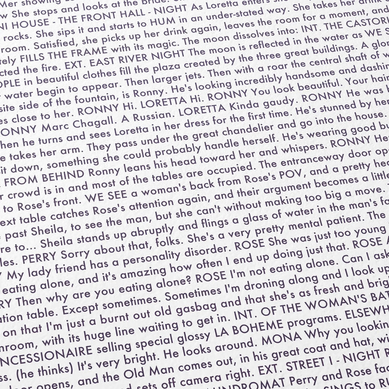 Text from a script or screenplay on a white background
