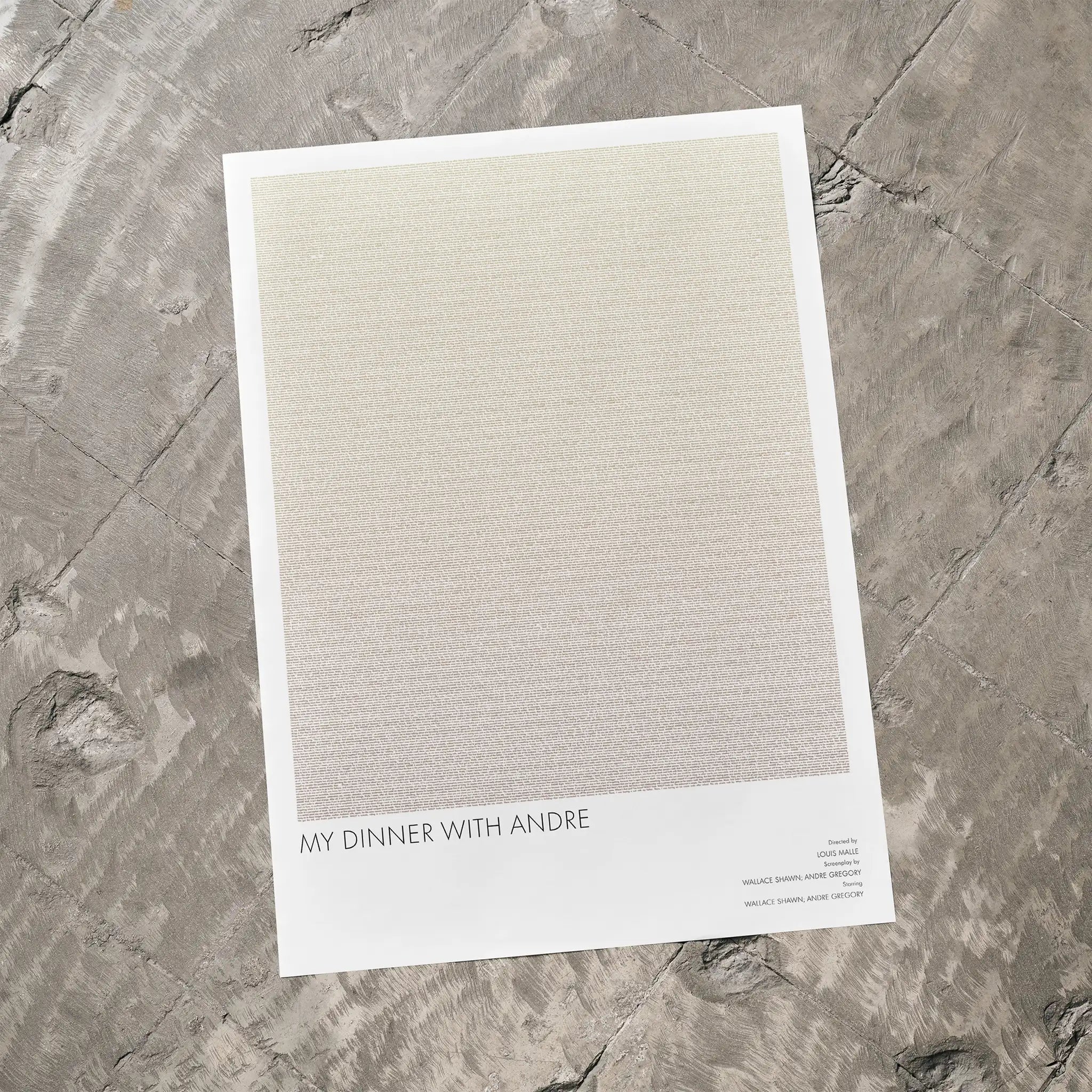 Poster of 'My Dinner with Andre' on a textured stone surface