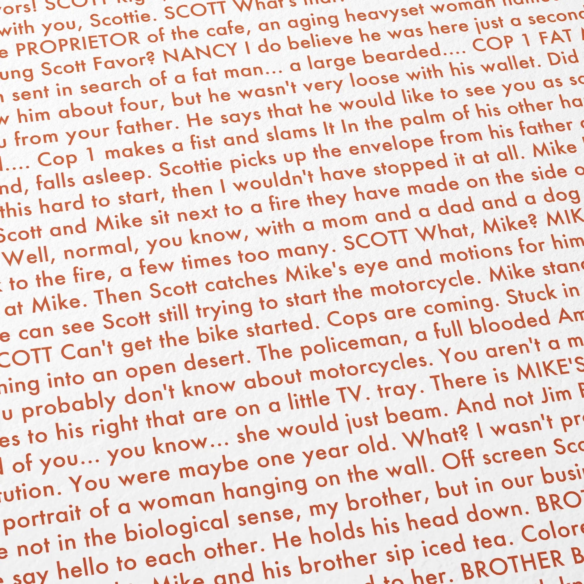 Close-up detail of the My Own Private Idaho movie script poster showing dense typographic text.