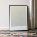 A framed Never Let Me Go movie script poster leaning against a wall in a minimalist interior.
