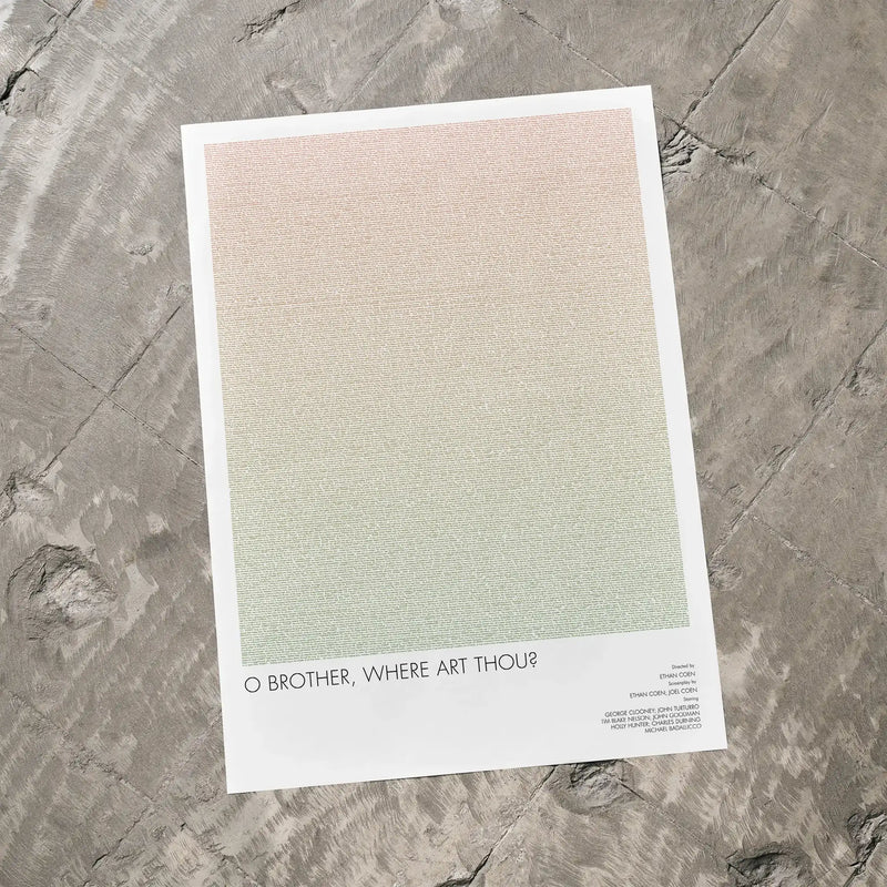 A O Brother, Where Art Thou? movie script poster laid flat on a textured floor surface.