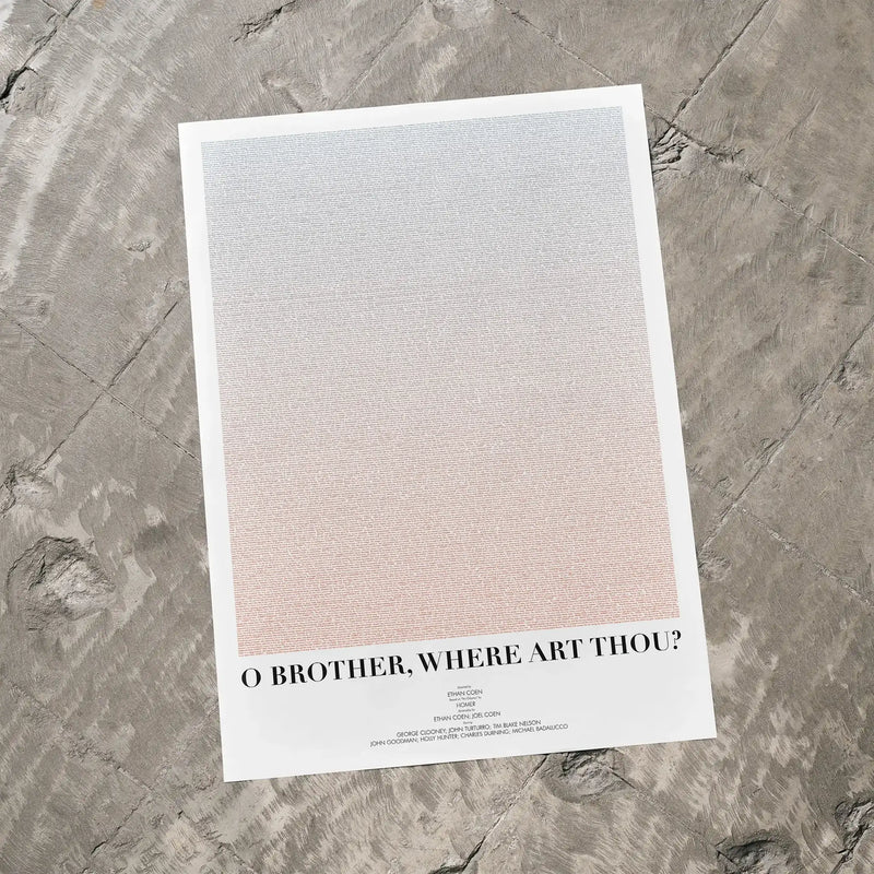 A O Brother, Where Art Thou? movie script poster laid flat on a textured floor surface.