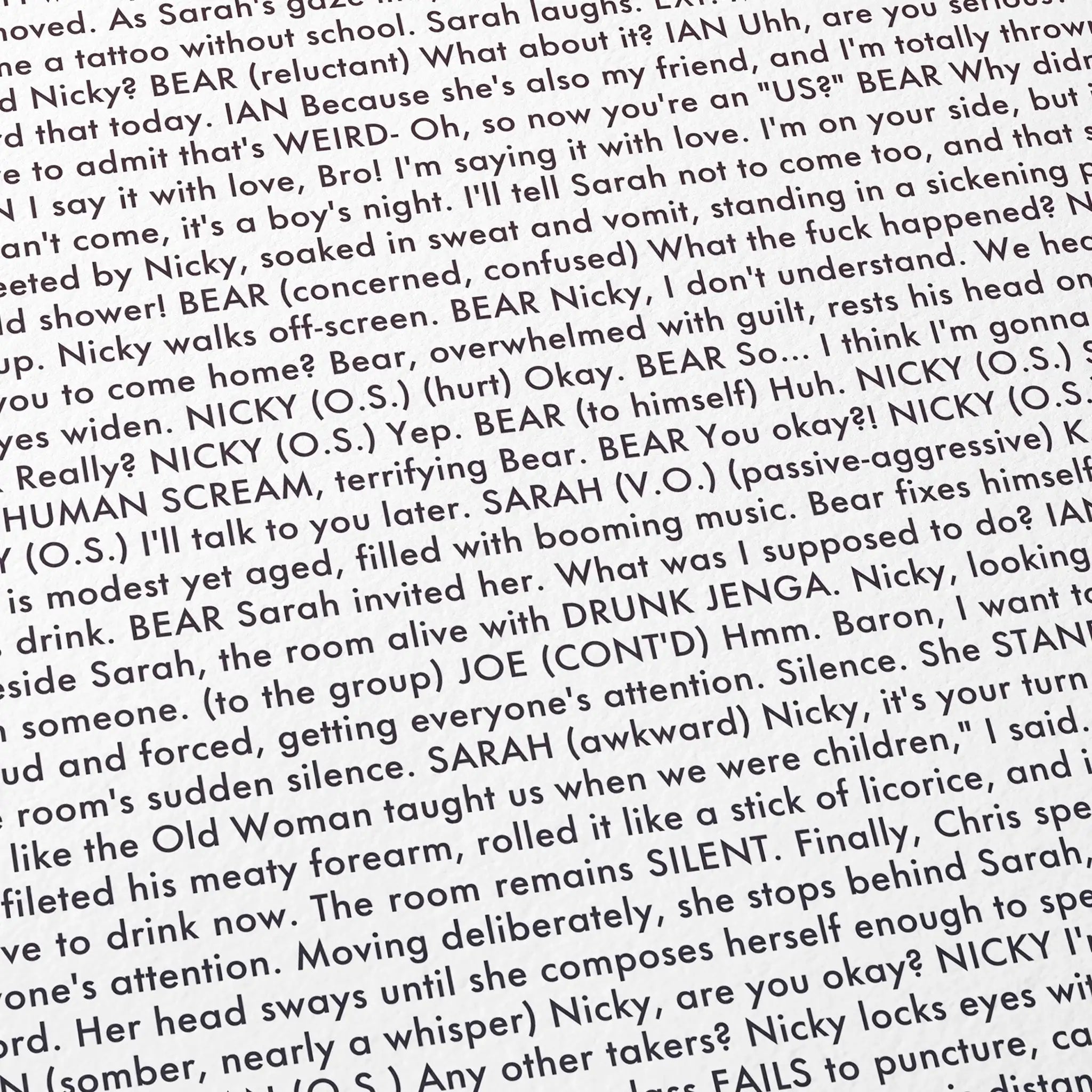 Text from Obsession script with various characters and their lines.