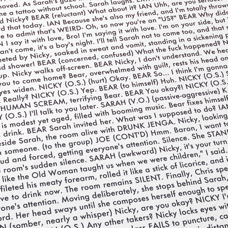 Text from Obsession script with various characters and their lines.