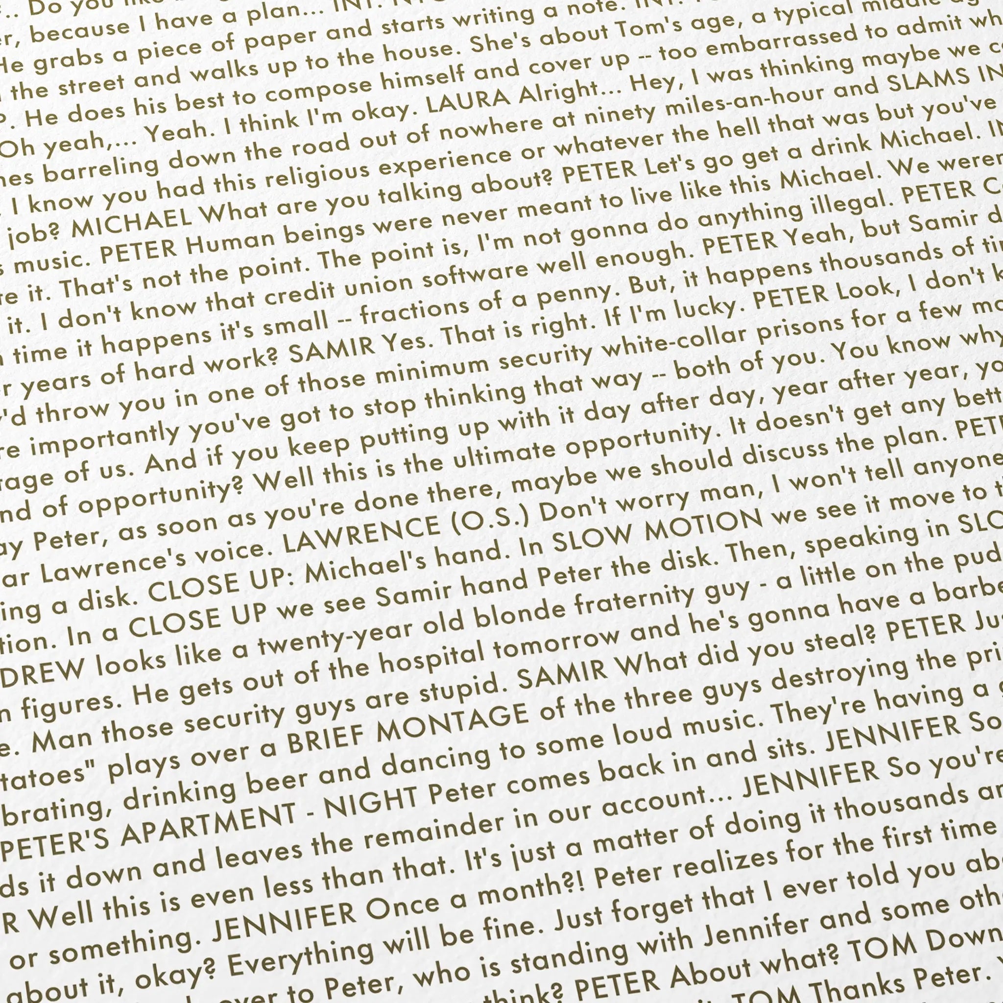 Text from the Office Space movie script with dialogue and character names.