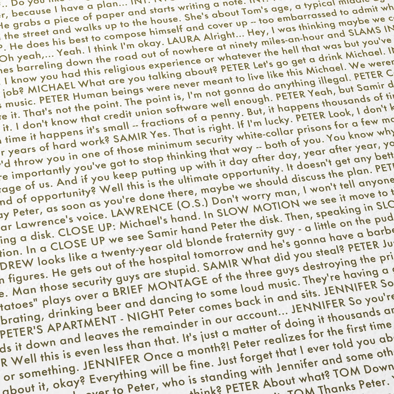 Text from the Office Space movie script with dialogue and character names.