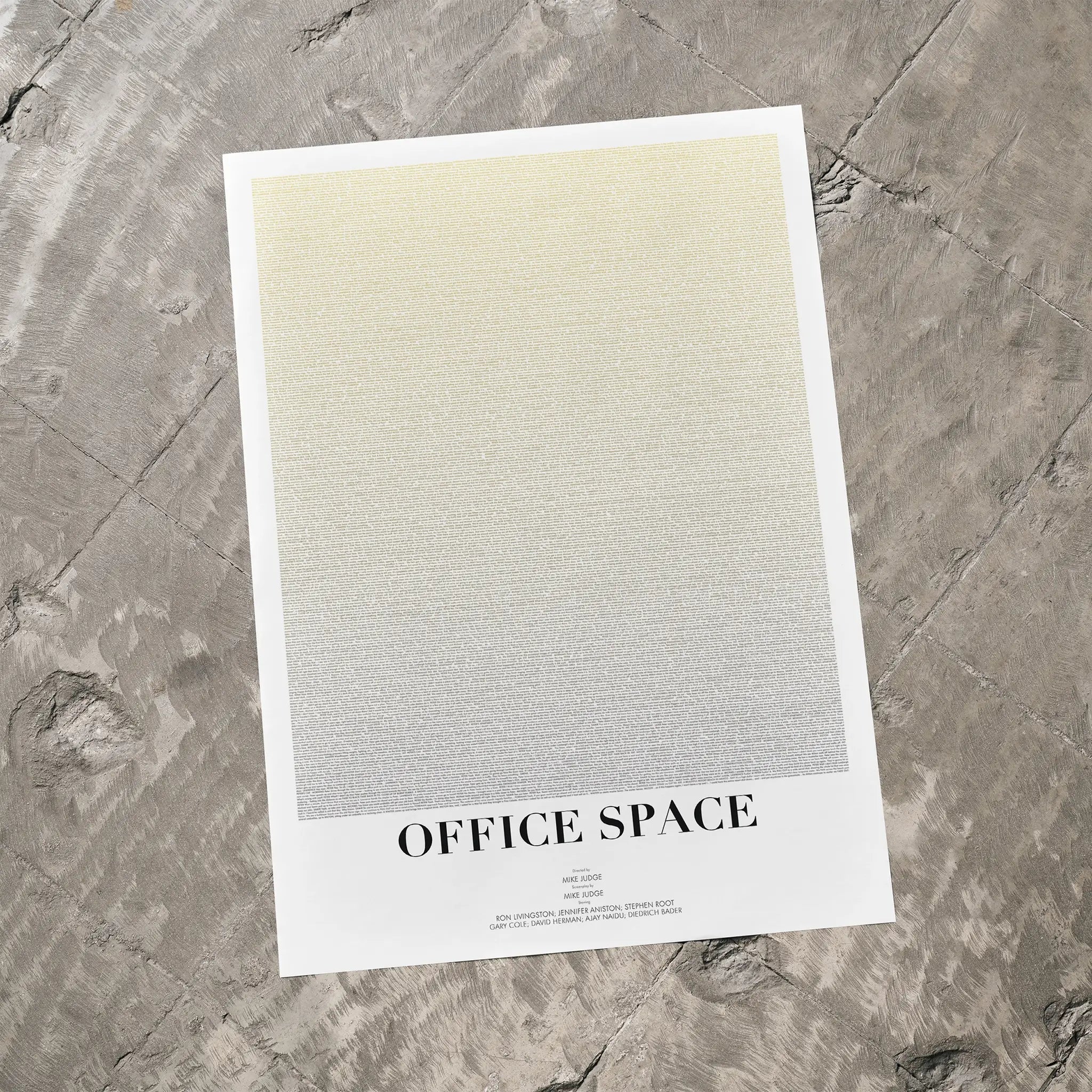 Poster with 'OFFICE SPACE' text on a textured gray surface