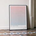 A framed Only Lovers Left Alive movie script poster leaning against a wall in a minimalist interior.
