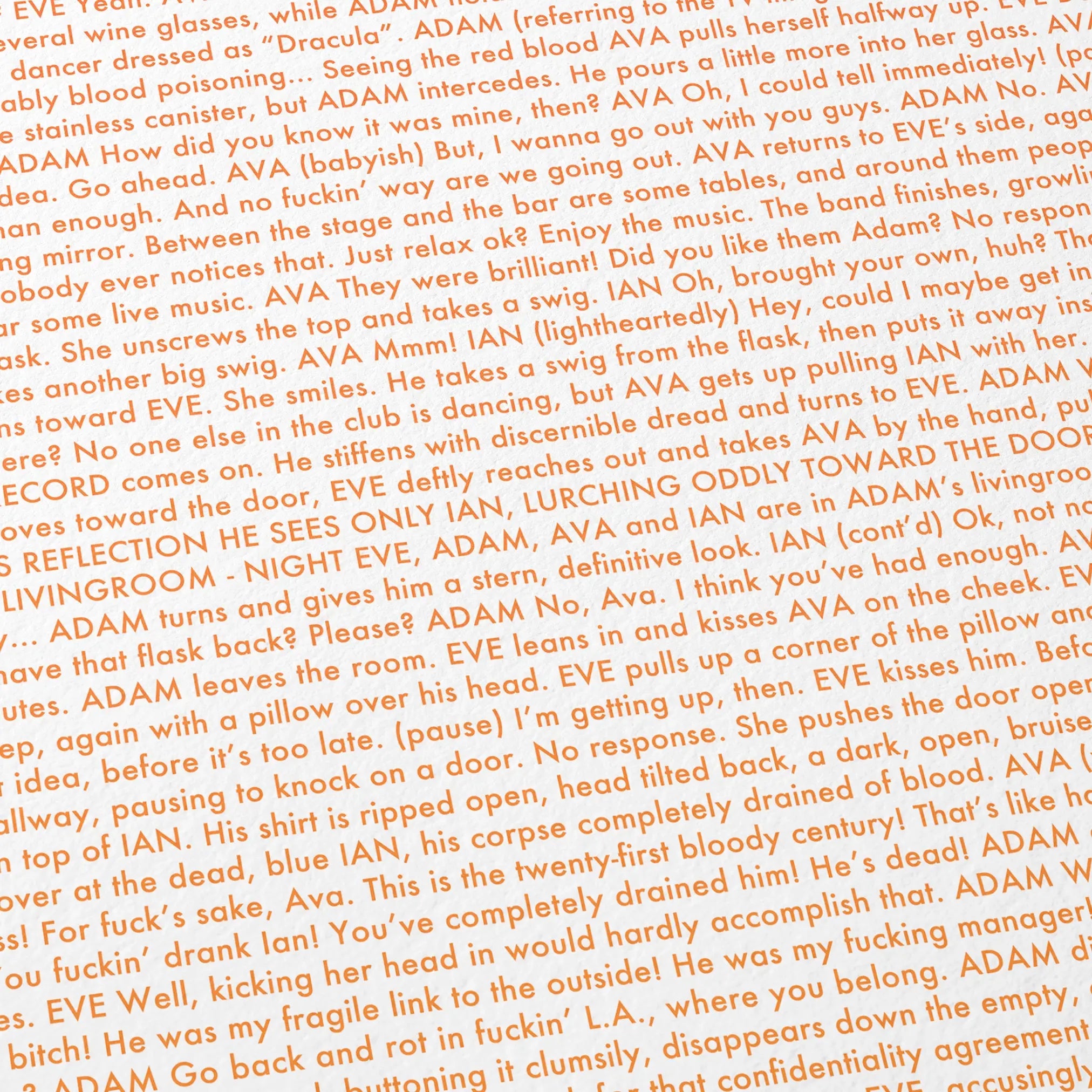 Close-up detail of the Only Lovers Left Alive movie script poster showing dense typographic text.