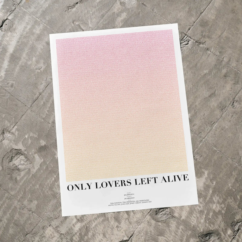 A Only Lovers Left Alive movie script poster laid flat on a textured floor surface.