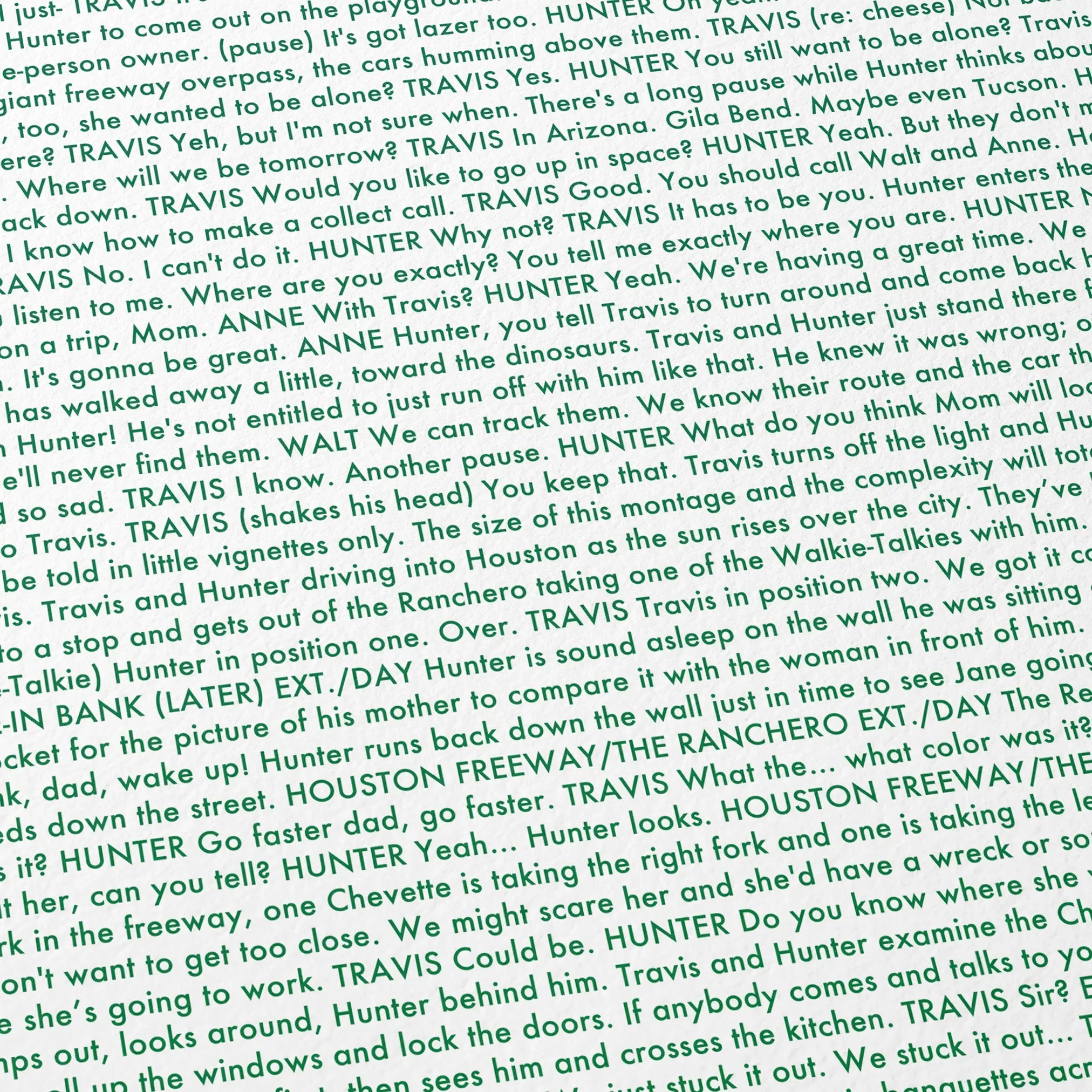 Detail from a Paris, Texas movie script poster showing the screenplay.