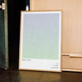 A framed Paris, Texas movie script poster leaning against a wooden wall